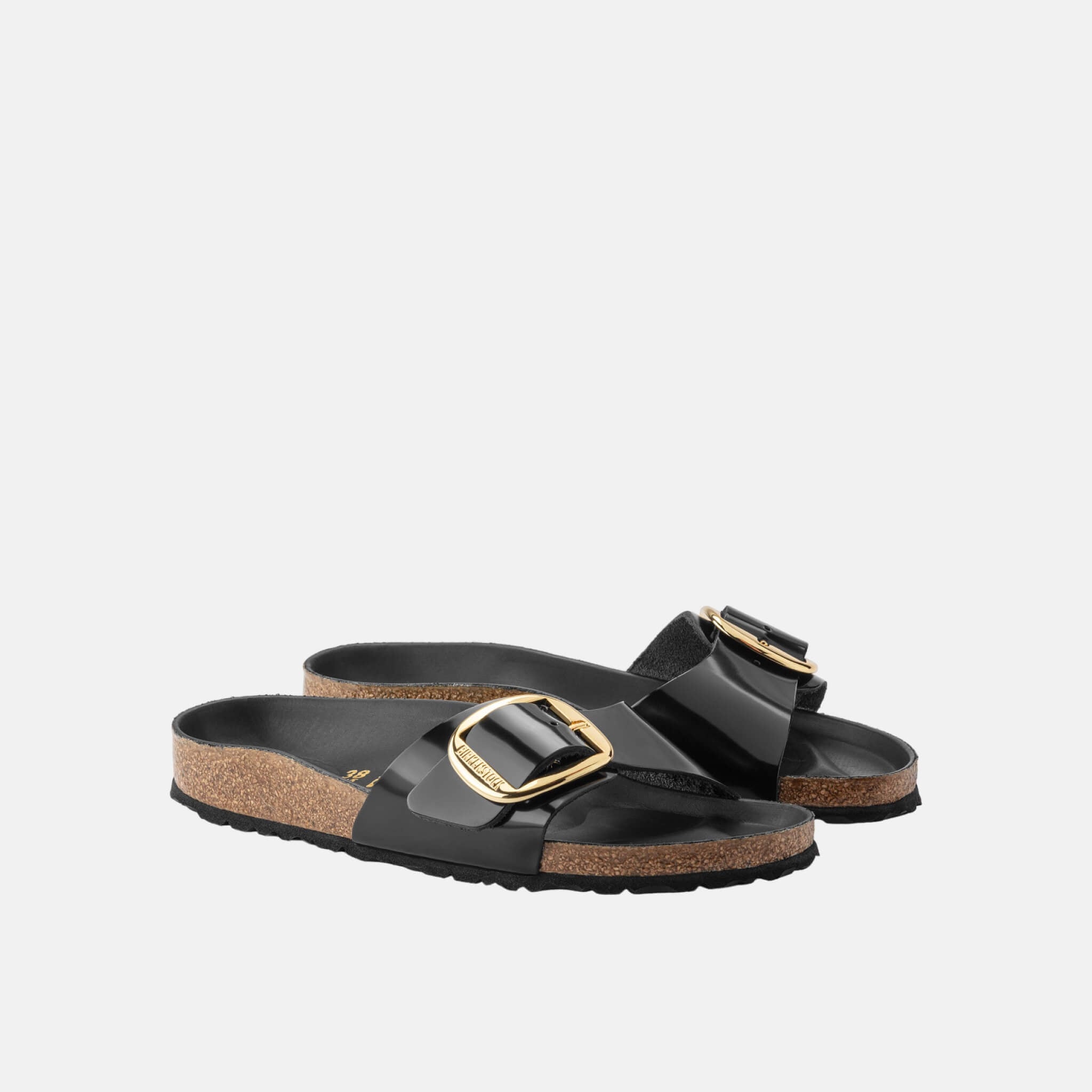 Černé Regular Pantofle Birkenstock Madrid Big Buckle High Shine Leather