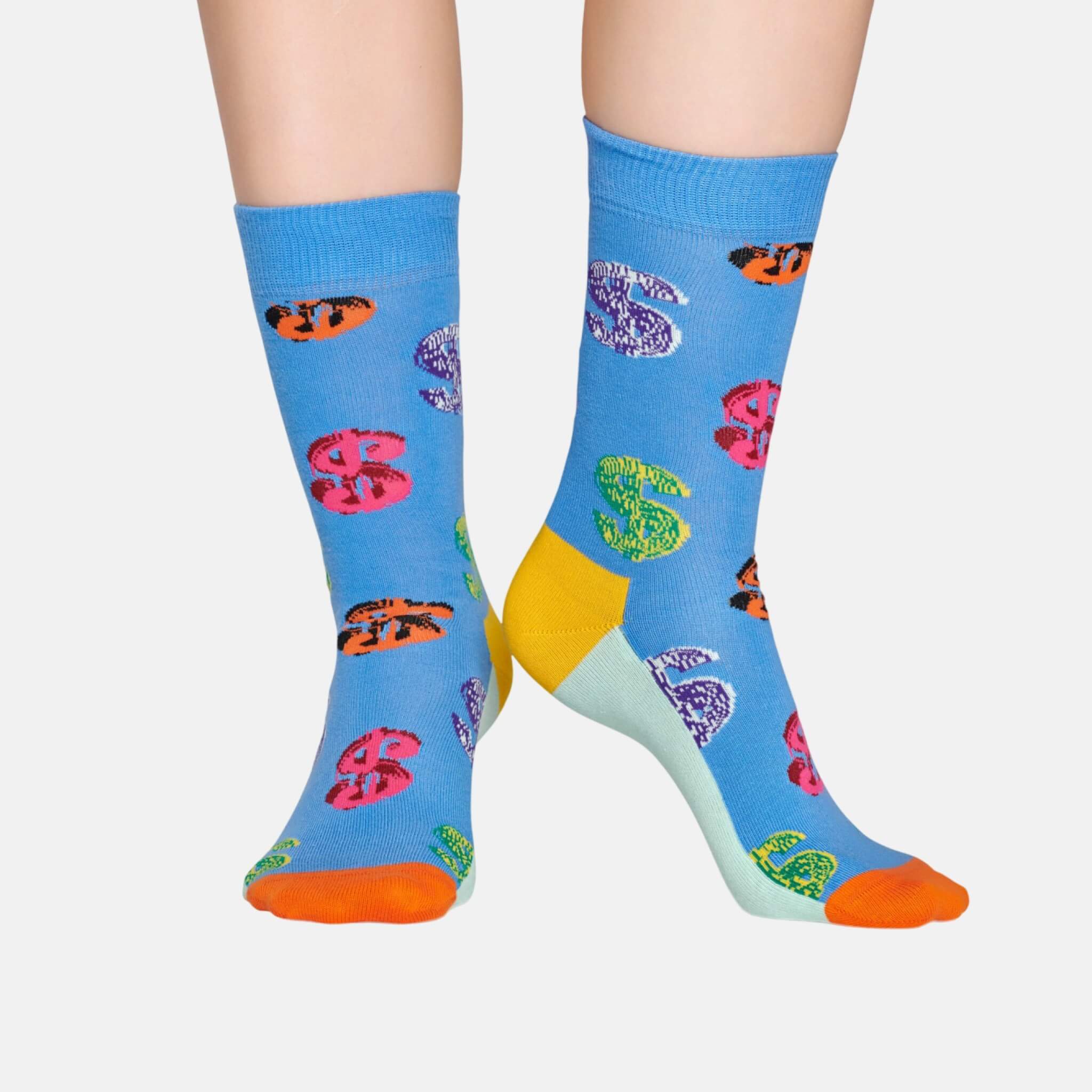 Modré ponožky se znakem dolaru z kolekce Happy Socks x Andy Warhol, vzor Dollar