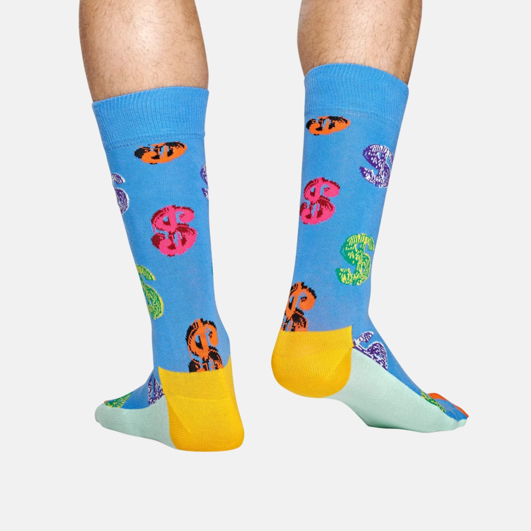 Modré ponožky se znakem dolaru z kolekce Happy Socks x Andy Warhol, vzor Dollar