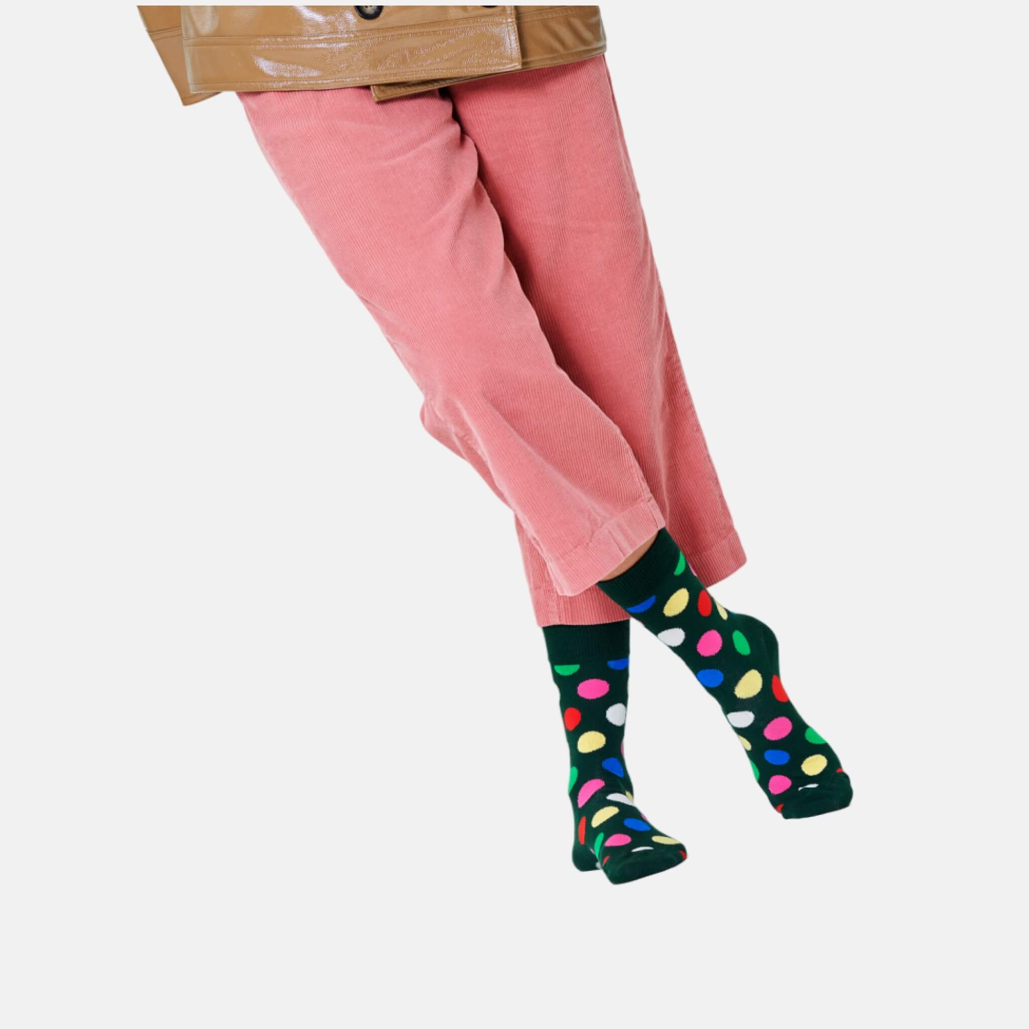 Zelené ponožky Happy Socks s barevnými puntíky, vzor Big Dot