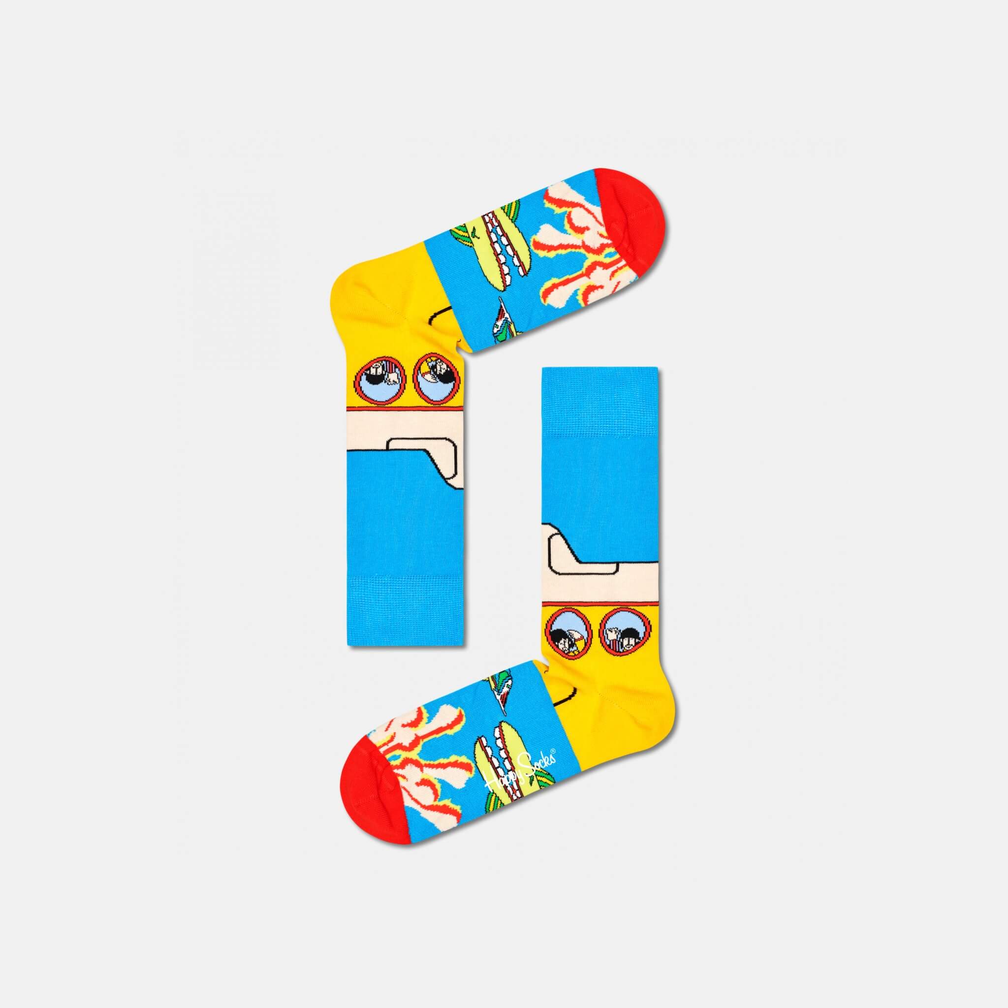 Modro-žluté ponožky Happy Socks x Beatles, vzor Yellow Submarine