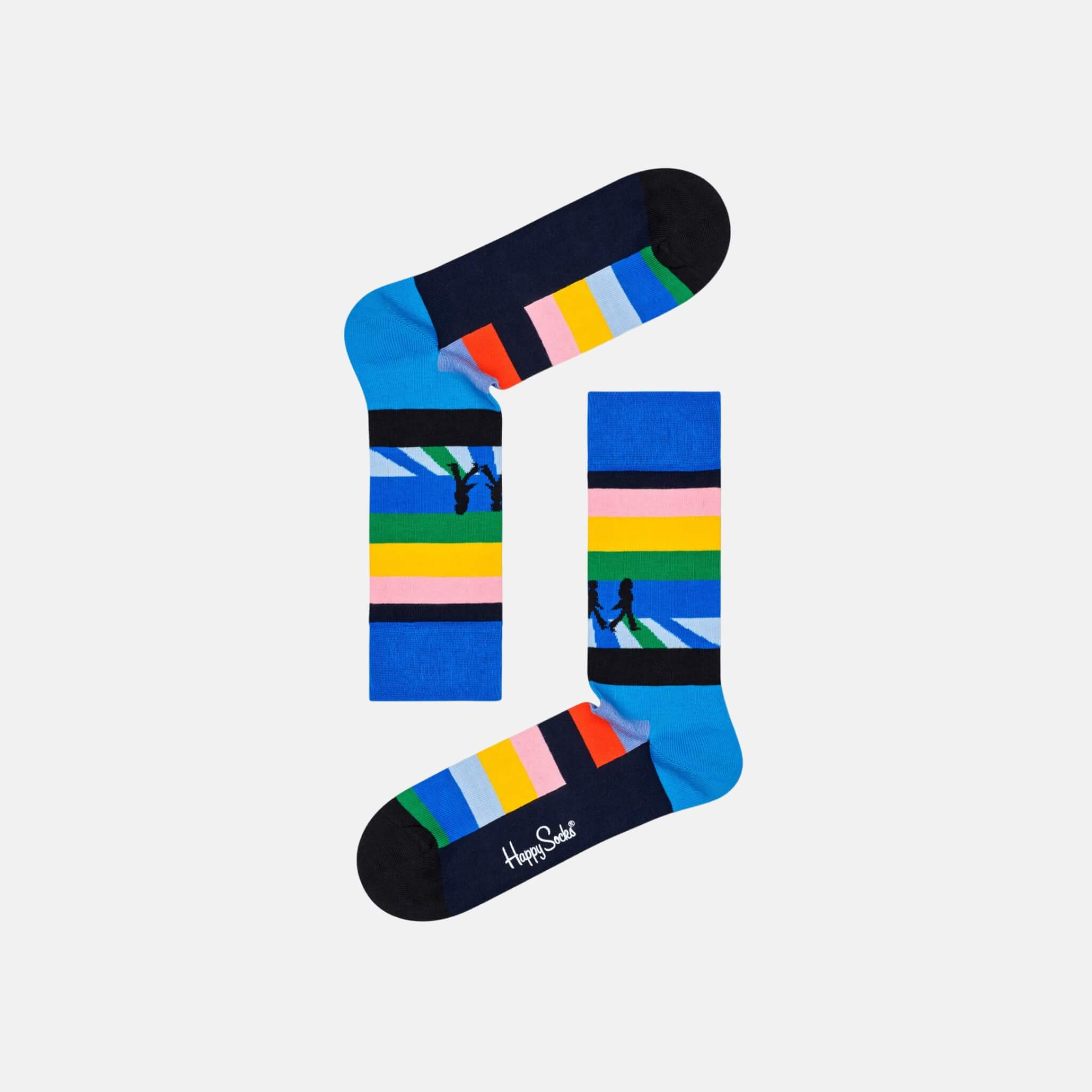 Modré pruhované ponožky z kolekce Happy Socks x Beatles, vzor Legend Crossing