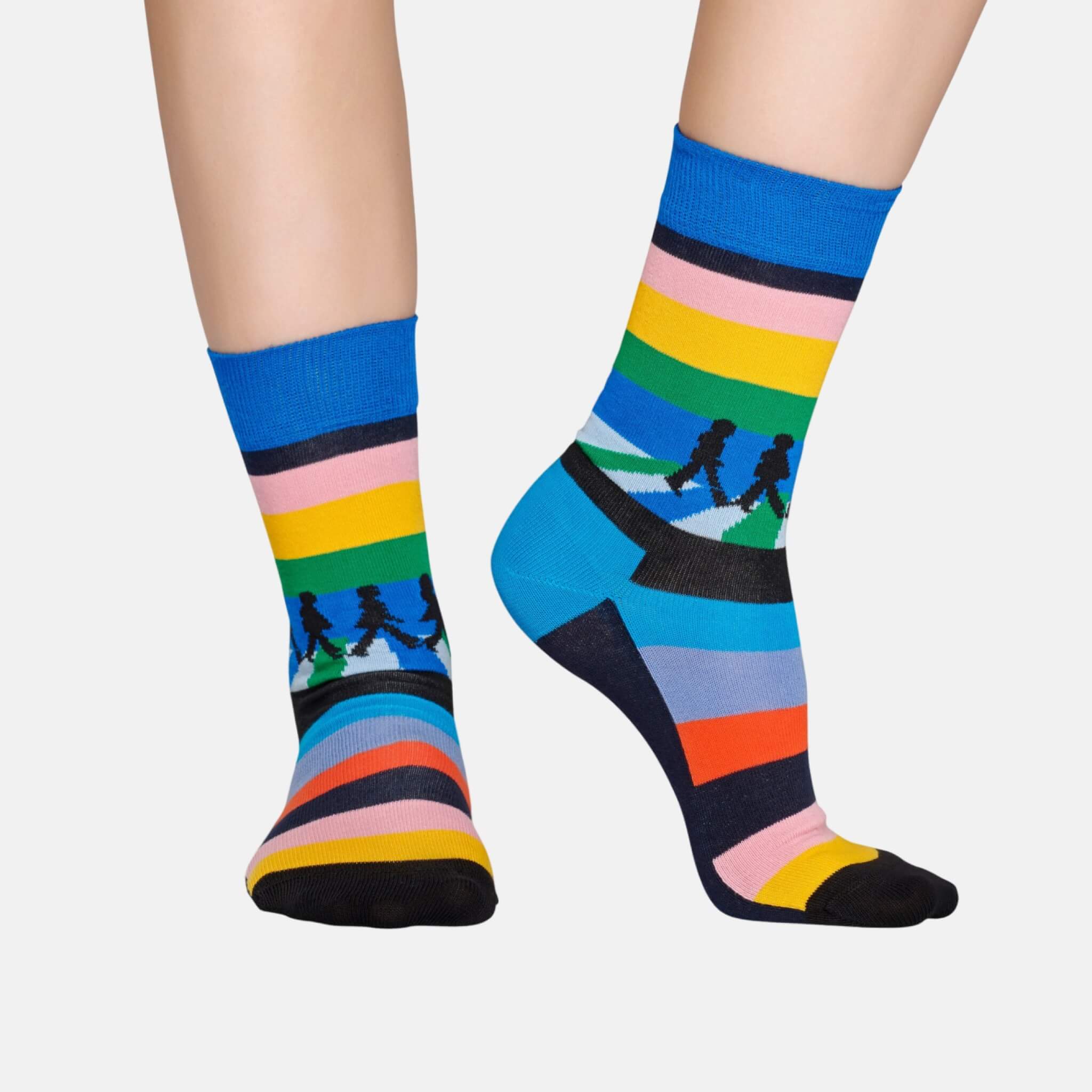 Modré pruhované ponožky z kolekce Happy Socks x Beatles, vzor Legend Crossing