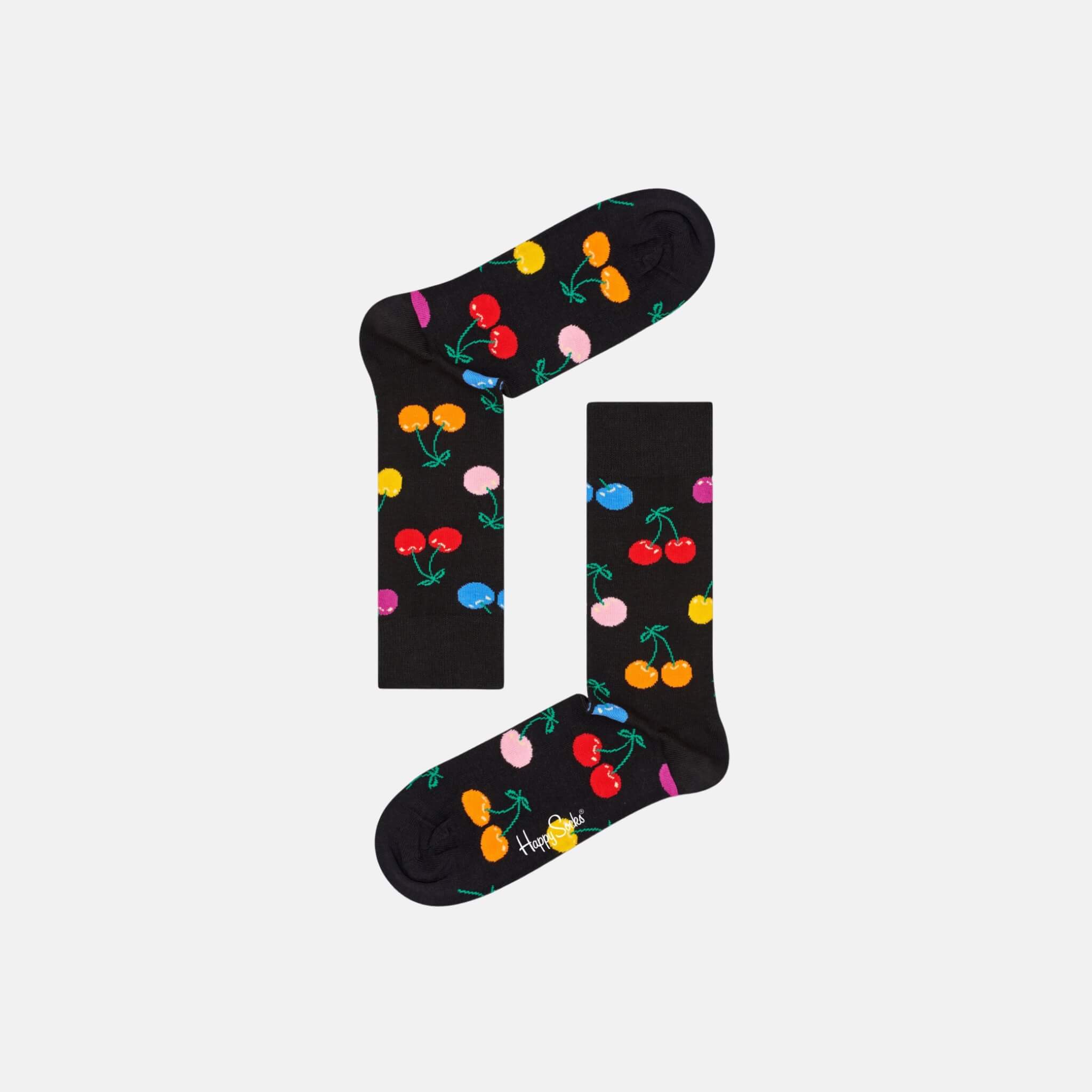 Černé ponožky Happy Socks s barevnými třešněmi, kolekce Vitamins