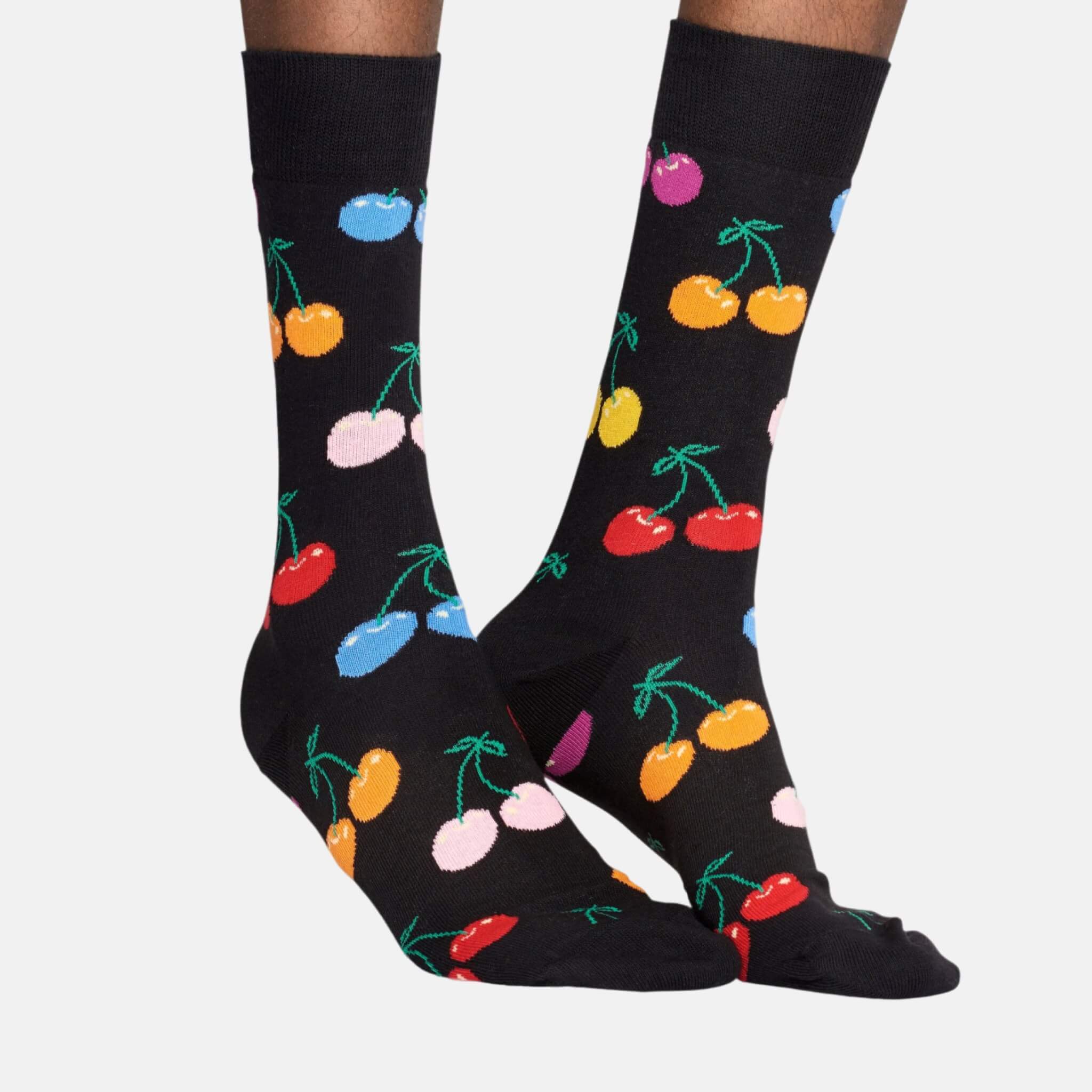 Černé ponožky Happy Socks s barevnými třešněmi, kolekce Vitamins