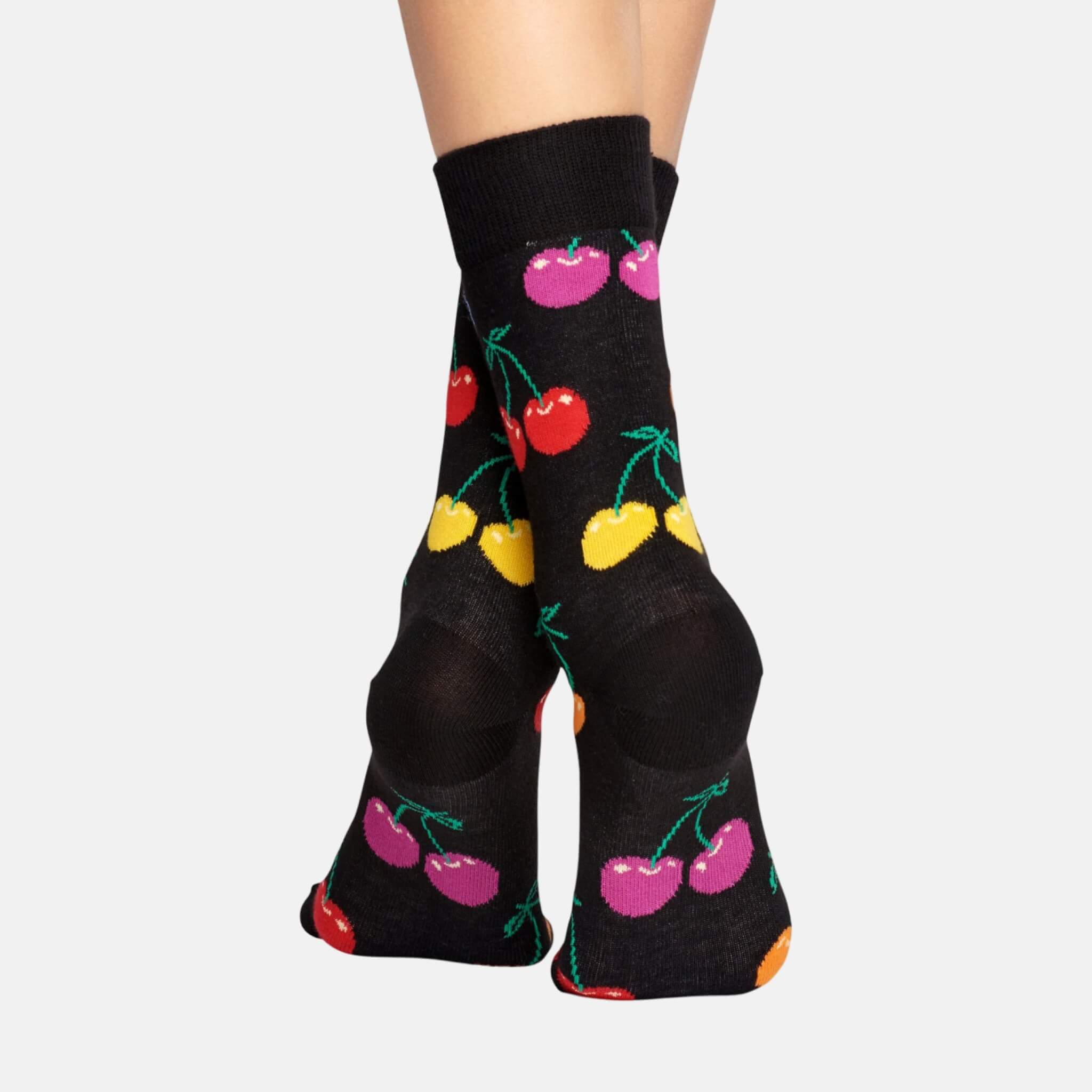 Černé ponožky Happy Socks s barevnými třešněmi, kolekce Vitamins