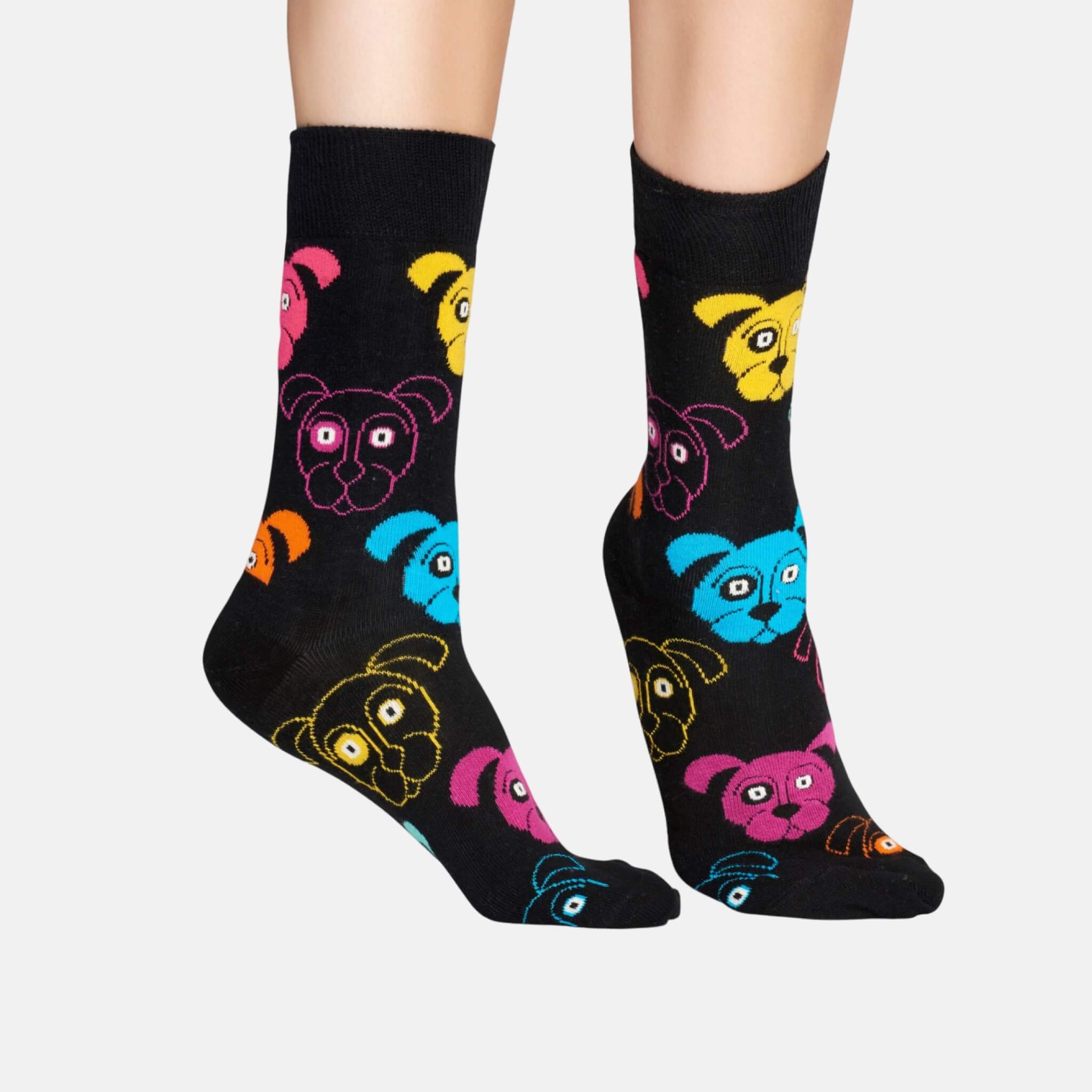 Černé ponožky Happy Socks s barevnými pejsky, vzor Animal