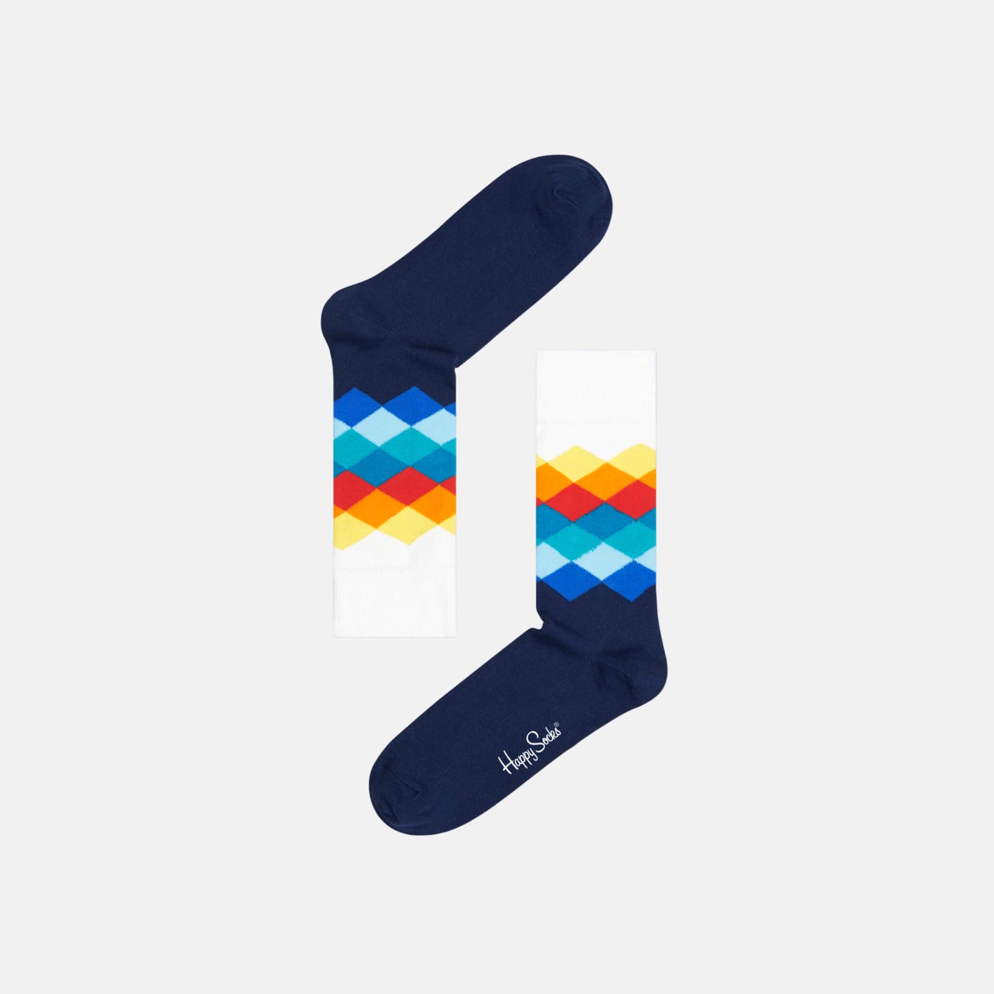 Modro-bílé ponožky Happy Socks s barevnými kosočtverci, vzor Faded Diamond