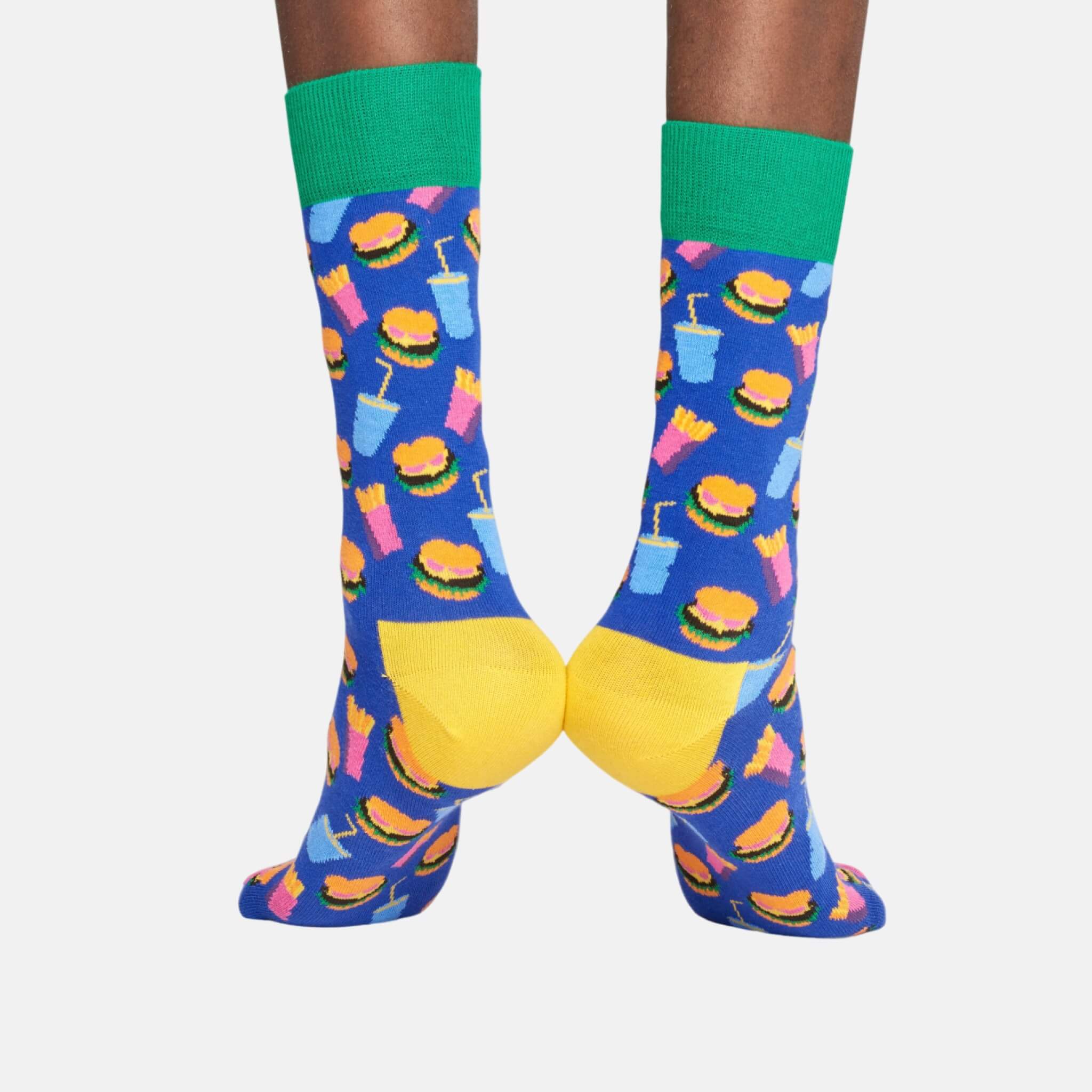 Modré ponožky Happy Socks s barevným vzorem Hamburger