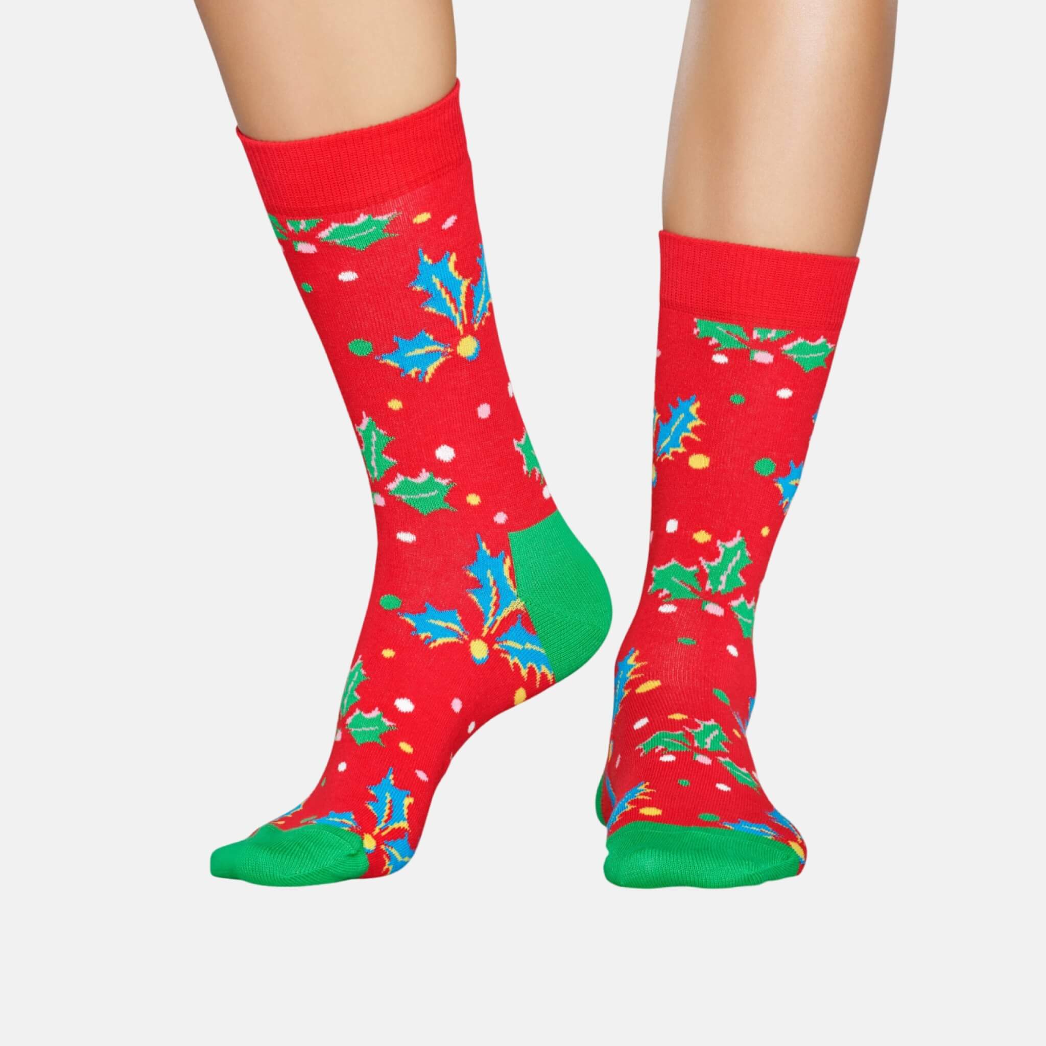 Červené ponožky Happy Socks s cesmínou, vzor Holly