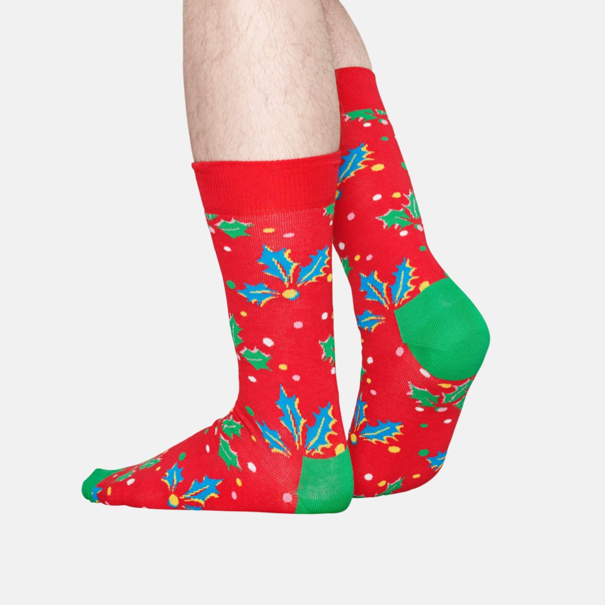 Červené ponožky Happy Socks s cesmínou, vzor Holly