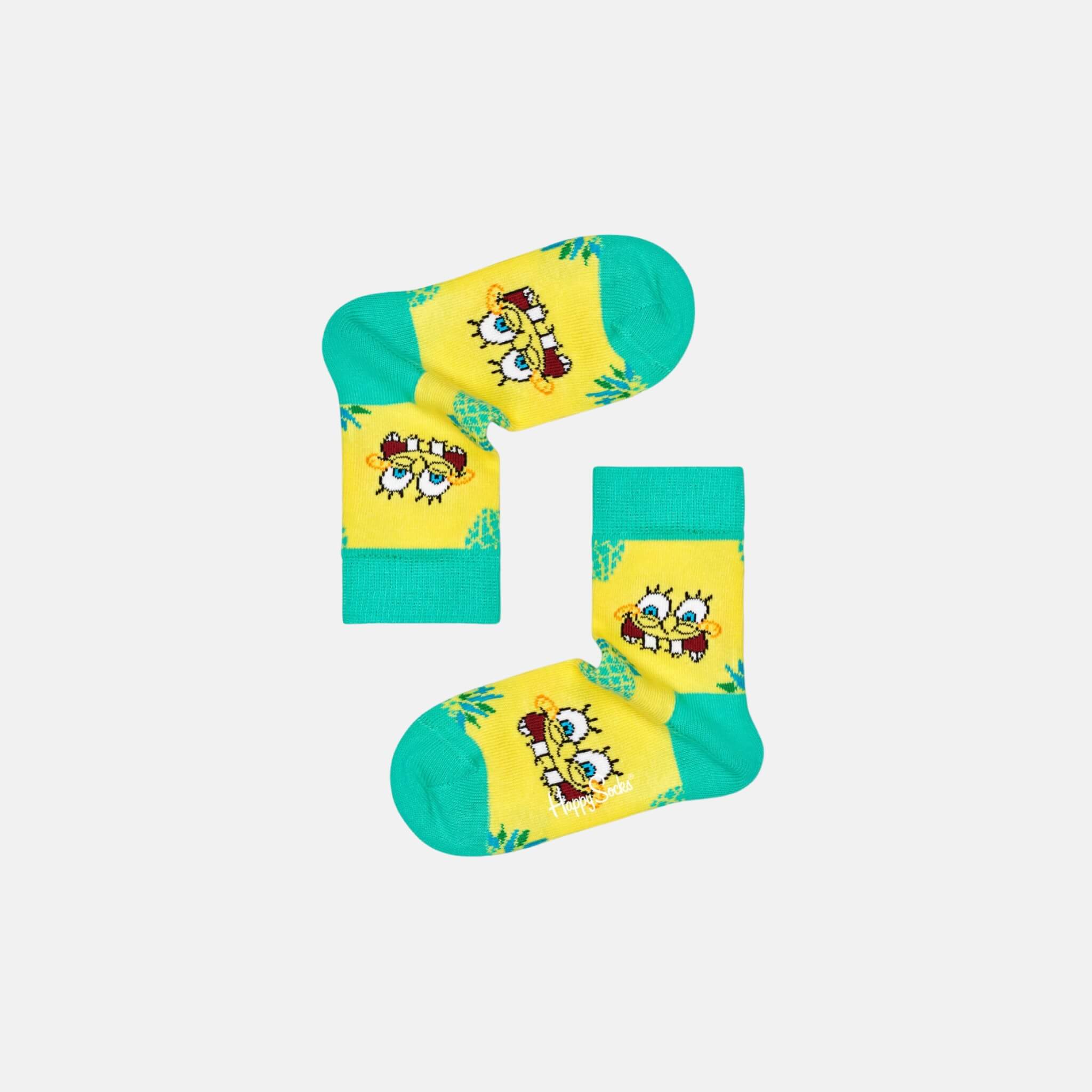 Dětské žluto-zelené ponožky z kolekce Happy Socks x Sponge Bob, vzor Fineapple Surprise