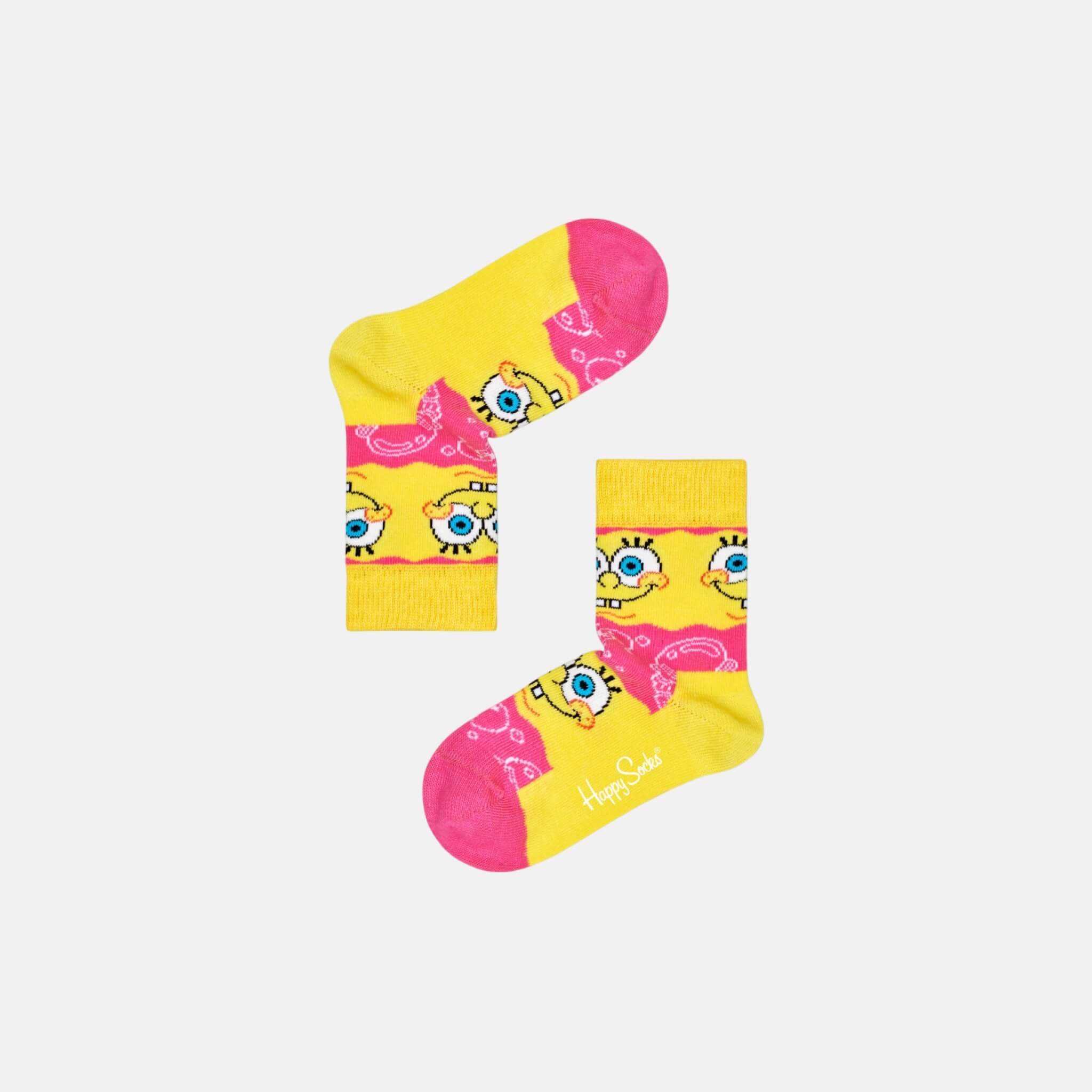 Dětské žluto-růžové ponožky z kolekce Happy Socks x Sponge Bob, vzor Say Cheese Burger