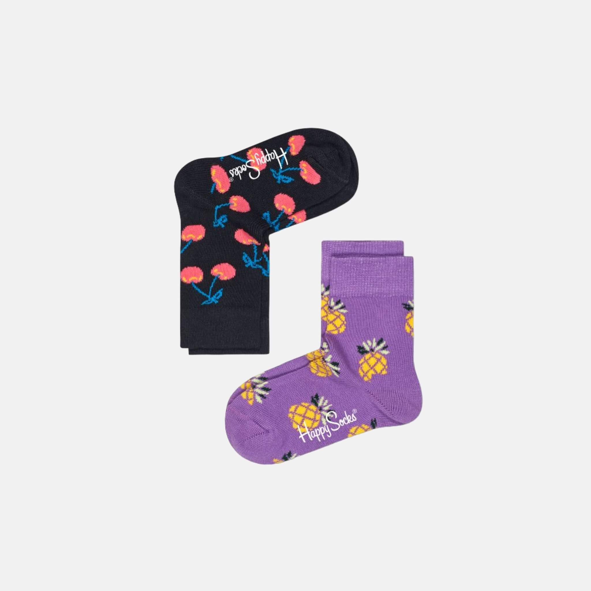 Dětské barevné ponožky Happy Socks, dva páry – Pineapple a Cherry