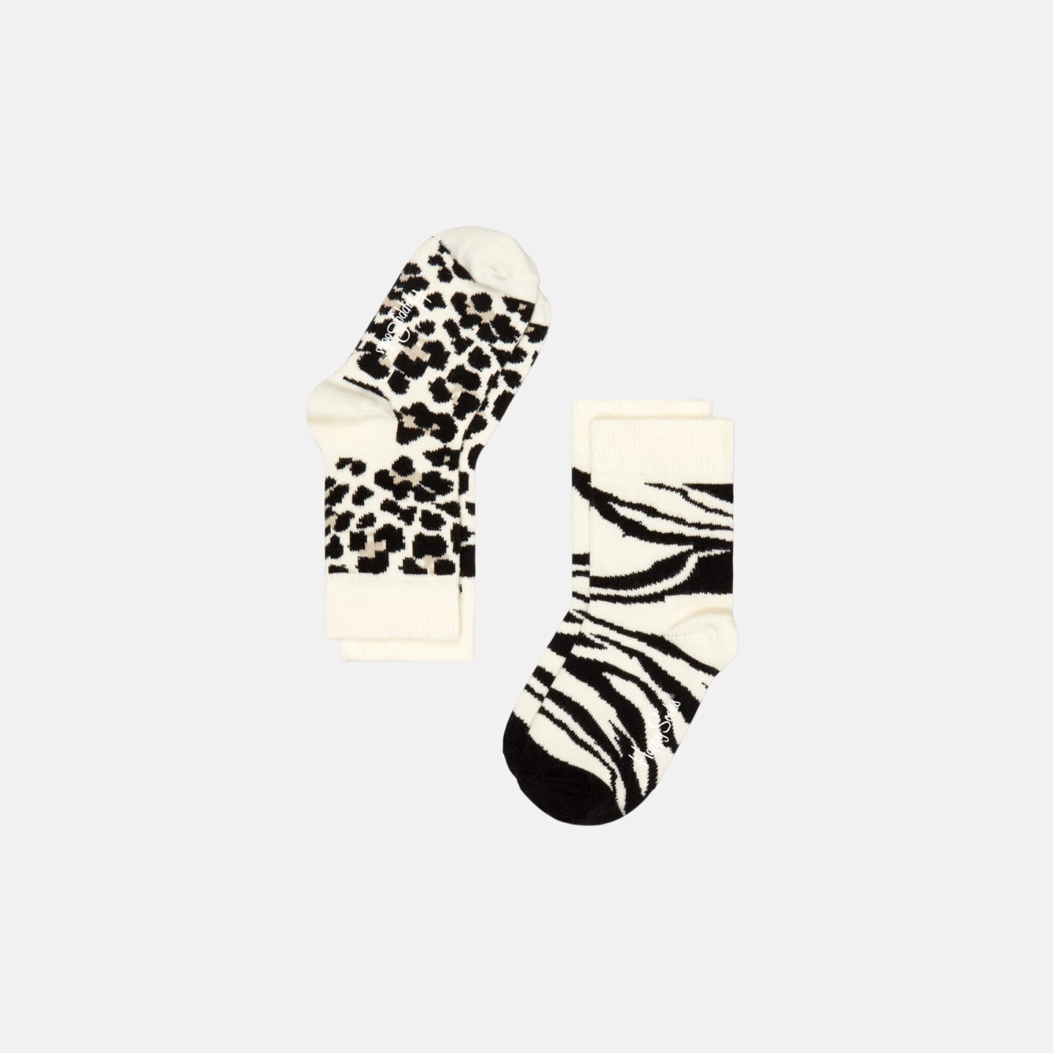 Dětské černobílé ponožky Happy Socks, dva páry - Leopard a Zebra