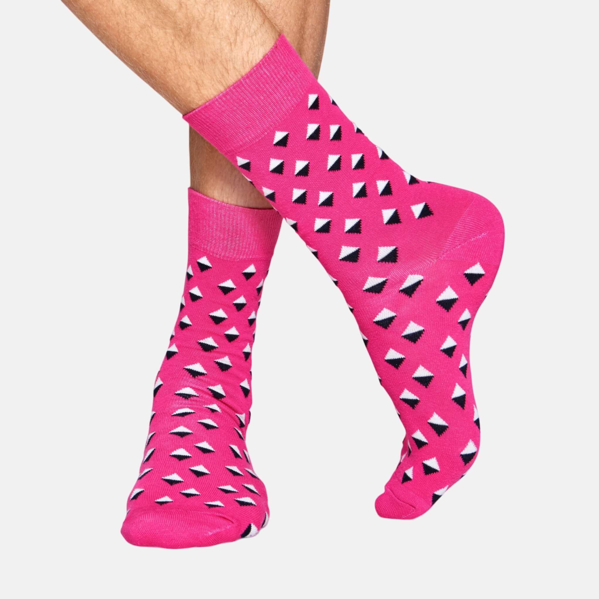 Růžové ponožky Happy  Socks s barevnými kosočtverečky, vzor Mini Diamond