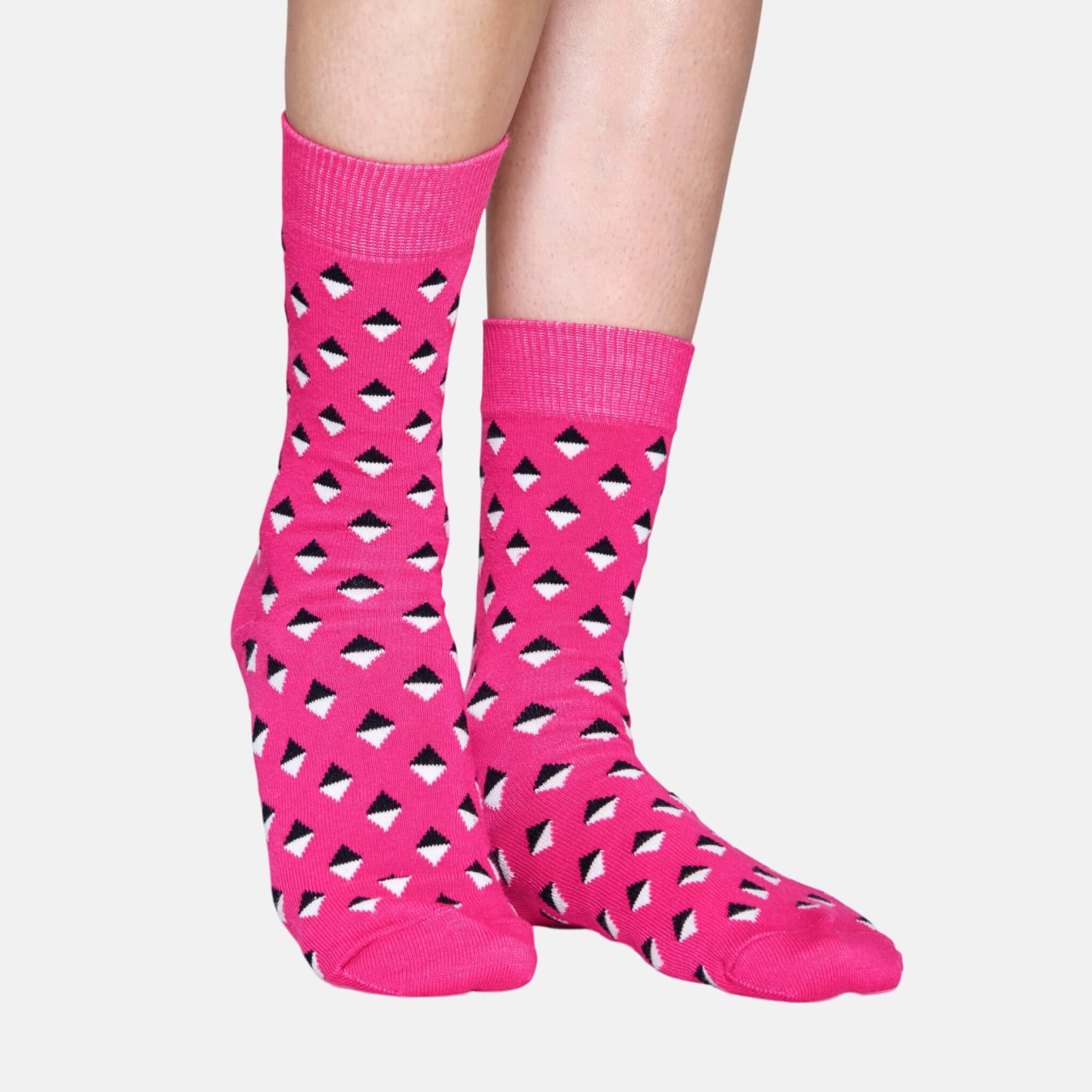 Růžové ponožky Happy  Socks s barevnými kosočtverečky, vzor Mini Diamond