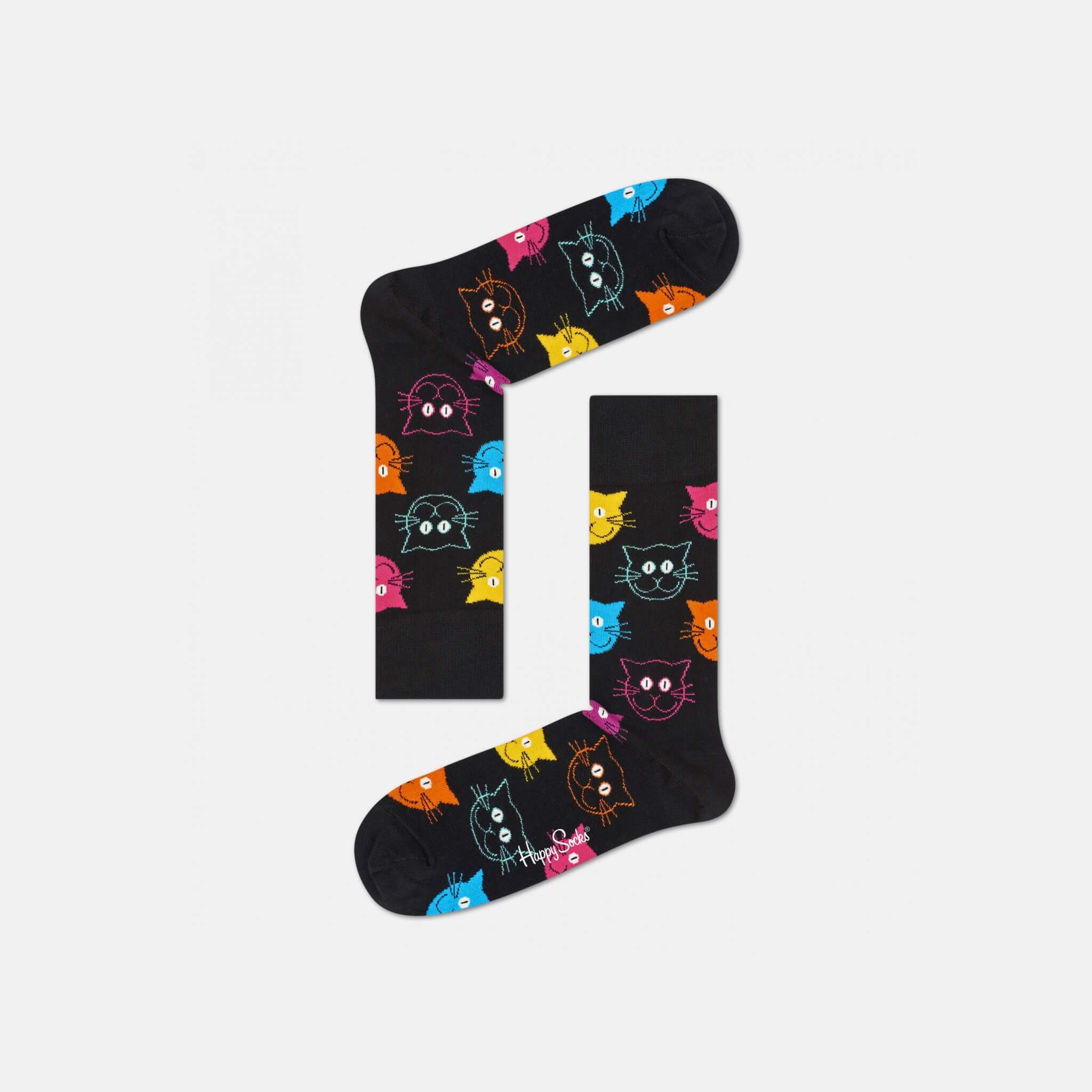 Černé ponožky Happy Socks s kočkami, vzor Cat