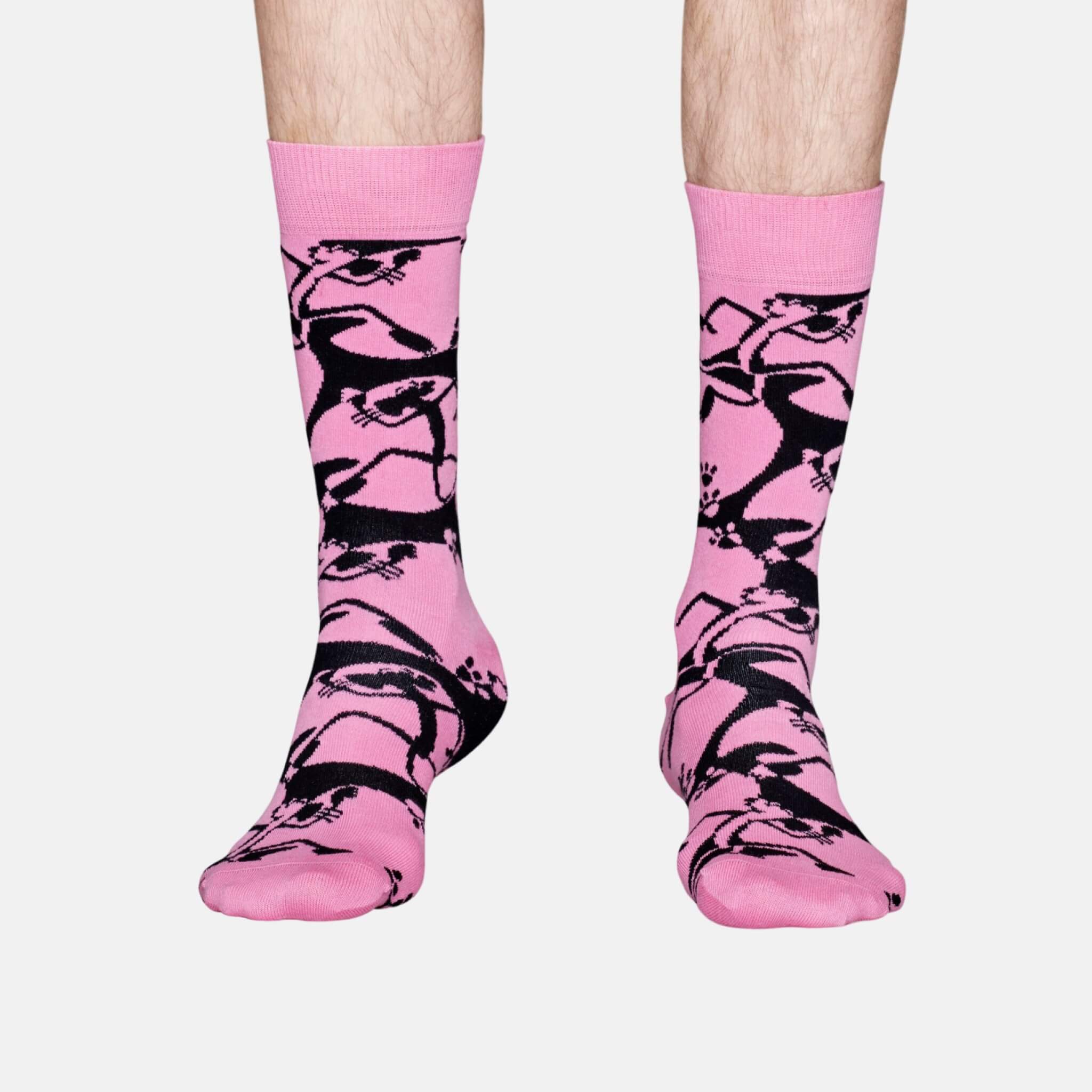 Růžovo-černé ponožky z kolekce Happy Socks x Pink Panther, vzor Pink-A-Boo