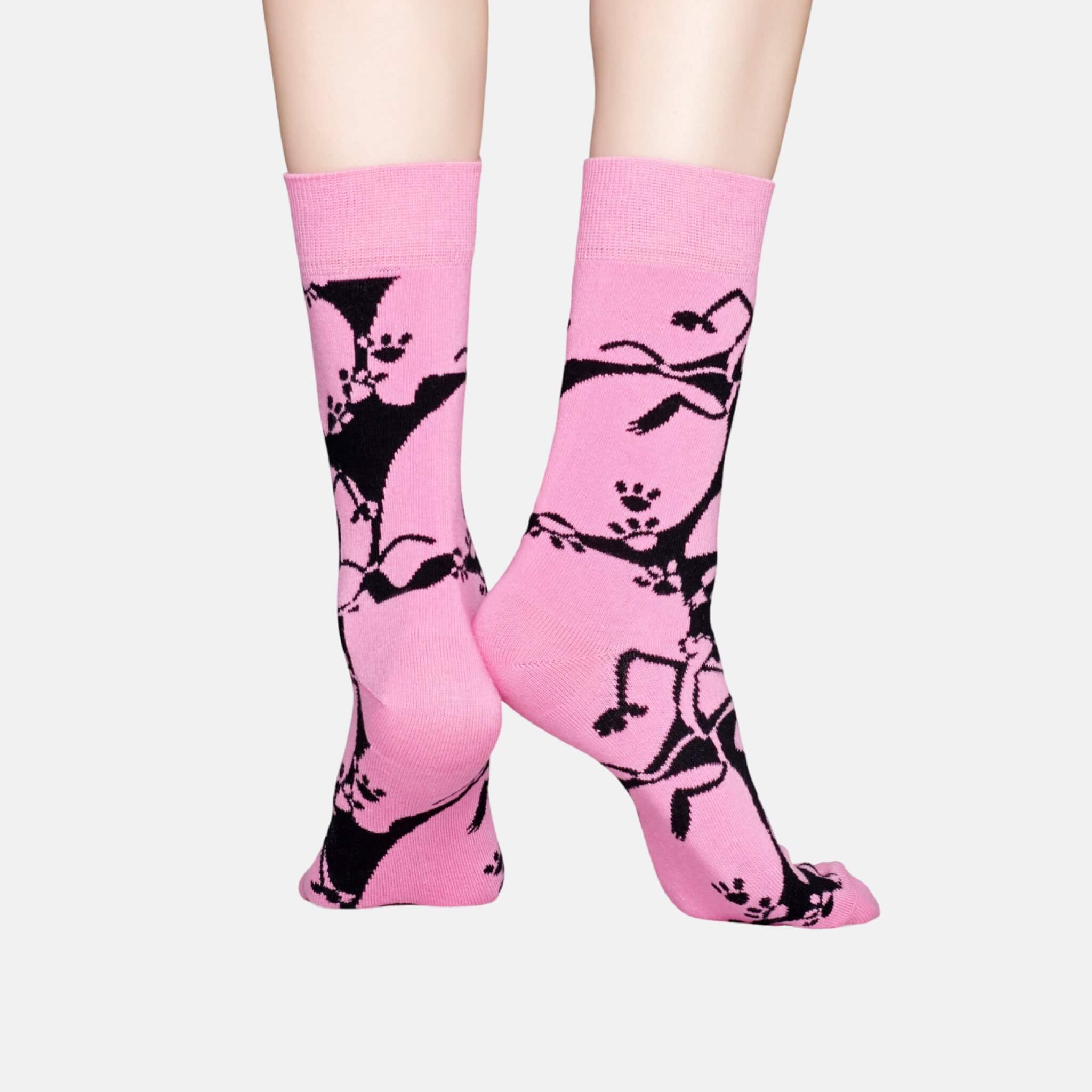 Růžovo-černé ponožky z kolekce Happy Socks x Pink Panther, vzor Pink-A-Boo