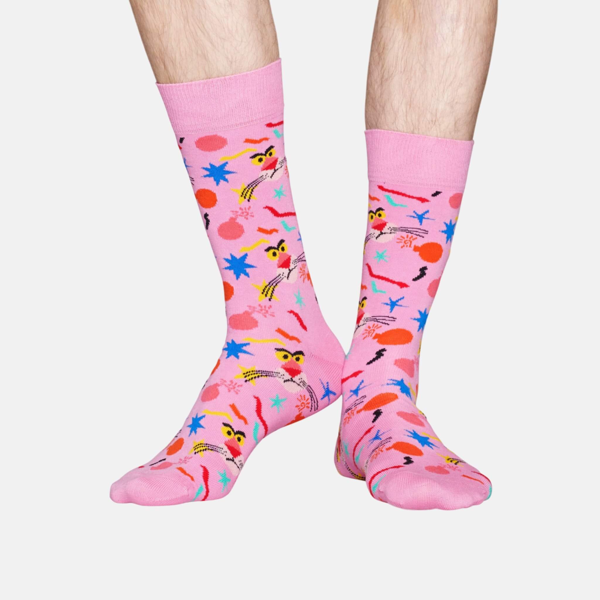 Růžové ponožky z kolekce Happy Socks x Pink Panther, vzor Bomb Voyage