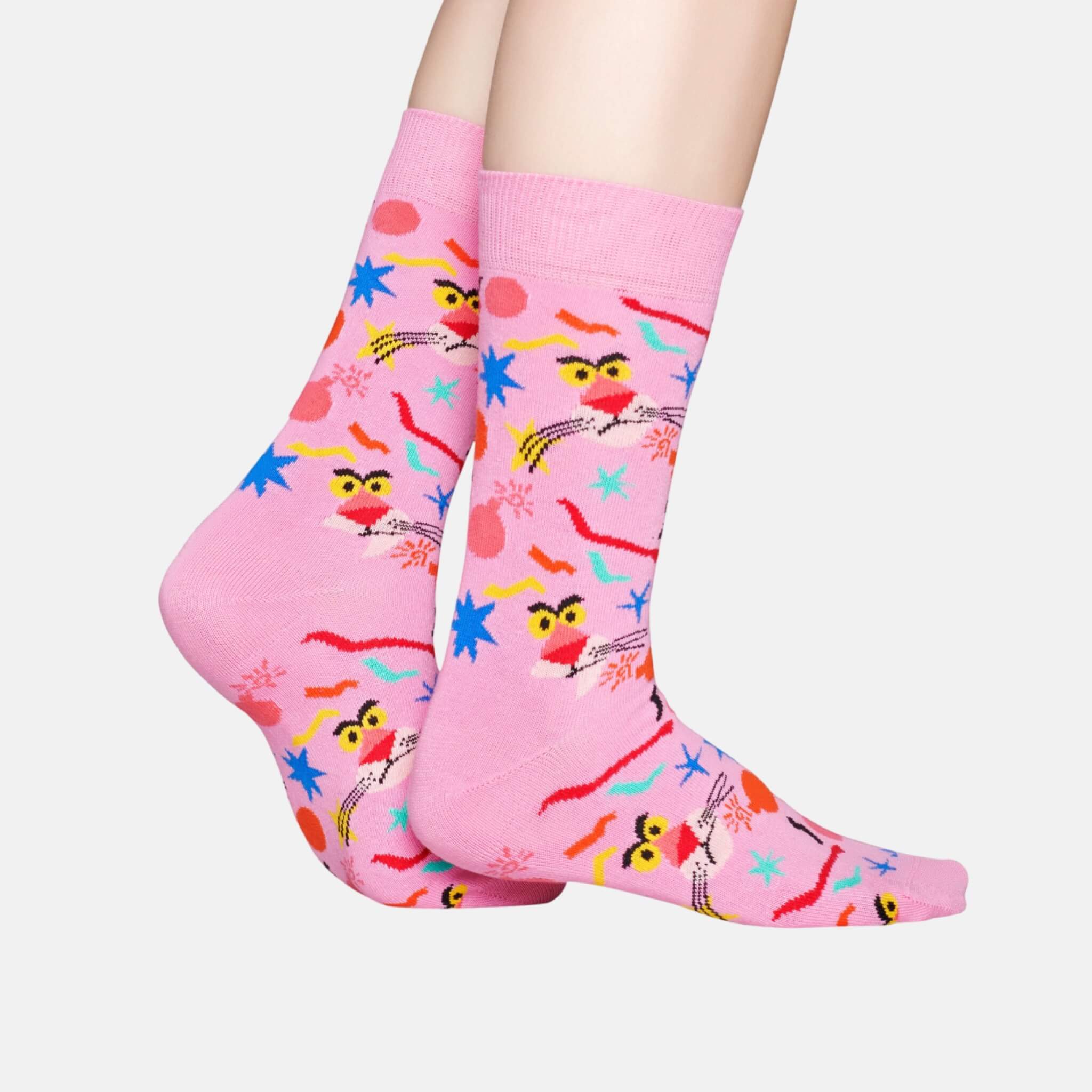 Růžové ponožky z kolekce Happy Socks x Pink Panther, vzor Bomb Voyage