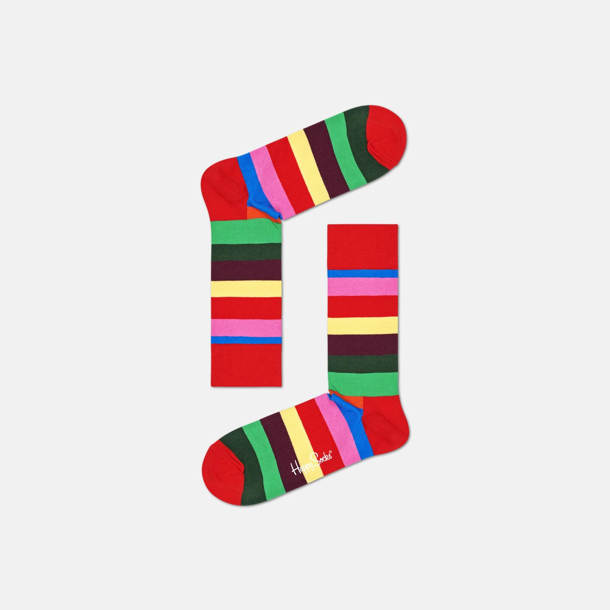 Červené ponožky Happy Socks s barevnými pruhy, vzor Stripe